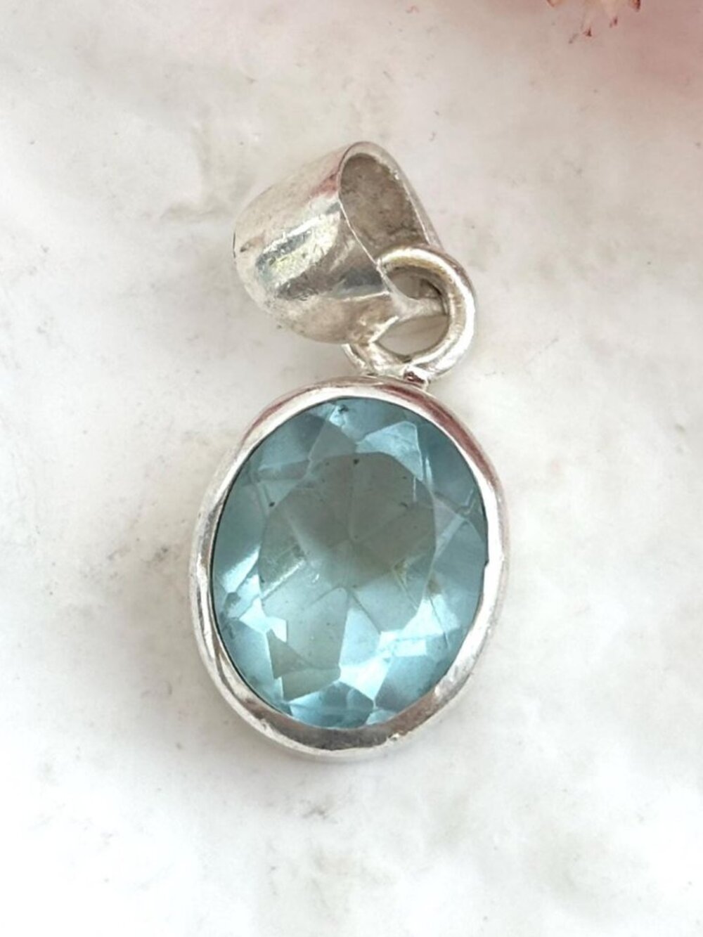 Aquamarine Gemstone Minimalist Sterling Silver 925 Vintage Pendant | Charm